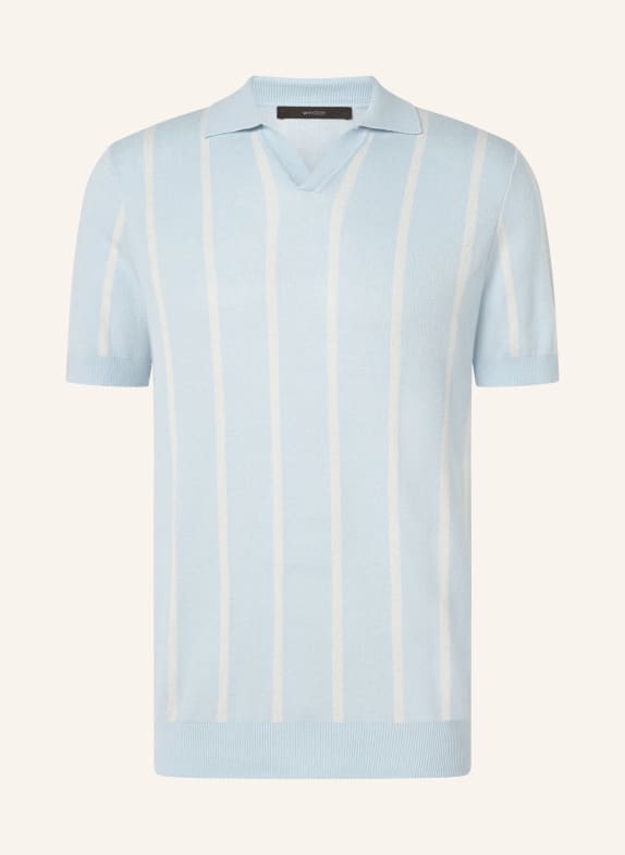 windsor. Gebreid poloshirt LINDO met linnen LICHTBLAUW / WIT