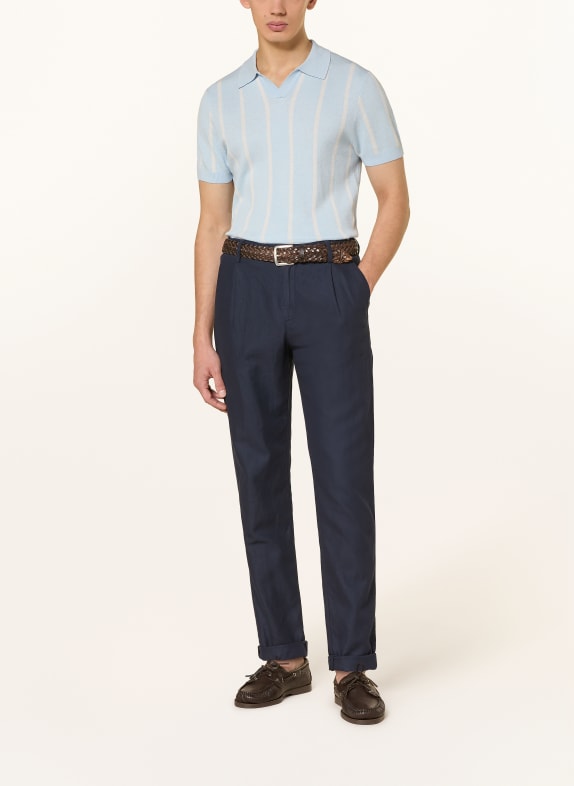 windsor. Gebreid poloshirt LINDO met linnen LICHTBLAUW / WIT