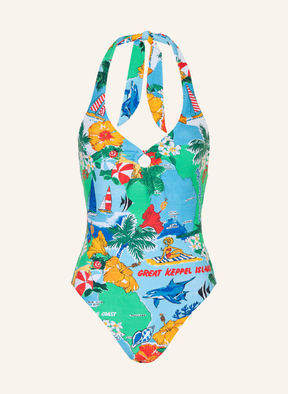 SEAFOLLY Maillot de bain dos nu VIVA VACATION BLEU CLAIR / ROUGE / VERT