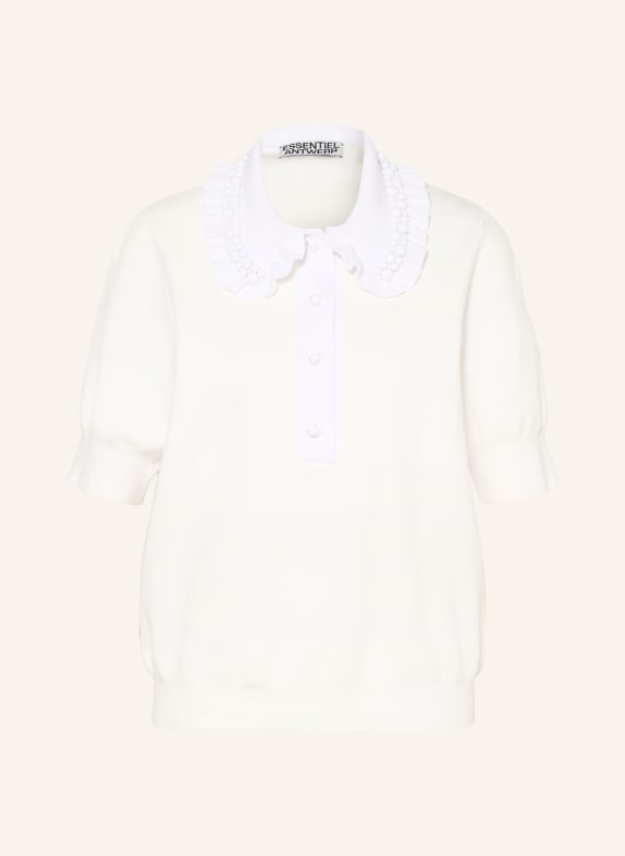ESSENTIEL ANTWERP Polo en maille JEWELRY avec pierres précieuses et volants ÉCRU / BLANC