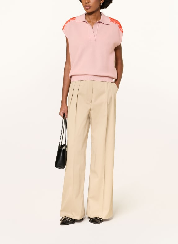 ESSENTIEL ANTWERP Strikket poloshirt JOLINE med pailletter og smykkesten ROSÉ / NEONORANGE