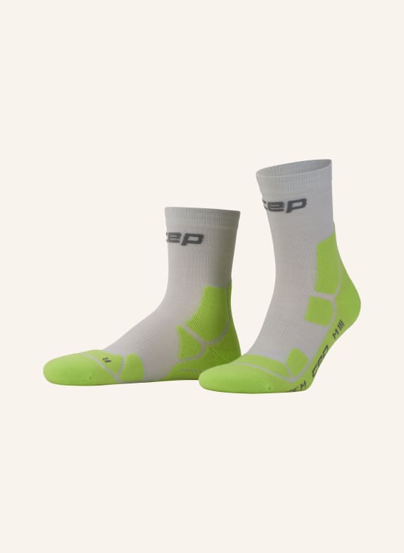cep Skarpety trekkingowe HIKING MID CUSHION COMPRESSION – MID CUT z wełną merynosową JASNOCZARY / JASNOZIELONY