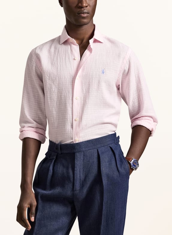 POLO RALPH LAUREN Hemd Regular Fit mit Leinen ROSA / WEISS