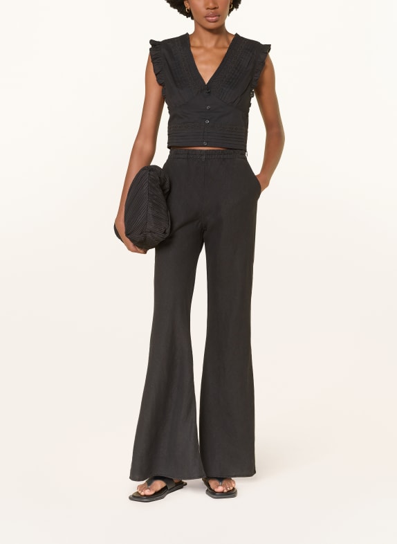 SoSUE JOANNA-broek met bootcut van linnen ZWART