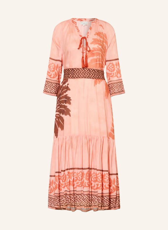 MISS JUNE Kleid AIDA PALME mit 3/4-Arm LACHS / BRAUN / DUNKELORANGE