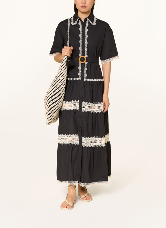 MISS JUNE Hemdblusenkleid BETTY mit Spitze SCHWARZ / WEISS