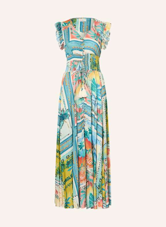 MISS JUNE TALY dress with ruffles TURQUOISE / ORANGE / WHITE