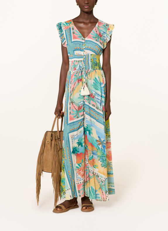 MISS JUNE Kleid TALY mit Rüschen TÜRKIS / ORANGE / WEISS