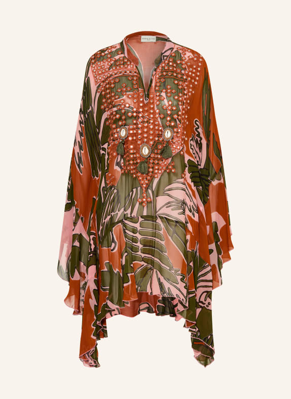 MISS JUNE Kaftan ANAYA mit Schmuckperlen DUNKELGRÜN / DUNKELORANGE