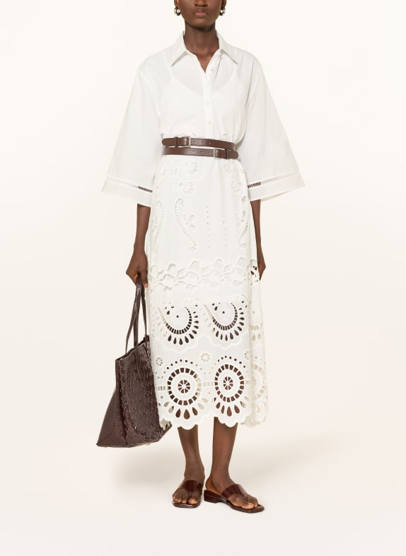 MISS JUNE ADRIA shirt dress with eyelet lace and 3/4 sleeves WHITE