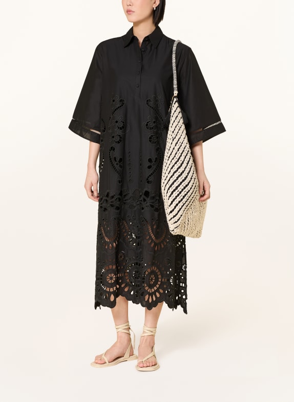 MISS JUNE Robe chemise ADRIA avec dentelle ajourée et manches 3/4 NOIR