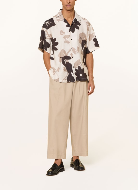 I'M BRIAN Resorthemd Comfort Fit WIT / MARRON FONCÉ / BEIGE