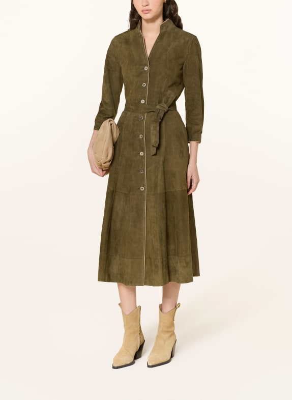 HABSBURG Lederkleid ALTENBERG mit 3/4-Arm KHAKI