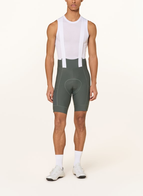 Rapha Cykelshorts BREVET ELEMENT CARGO BIB med seler og polstret indlæg MØRKEGRØN / HVID