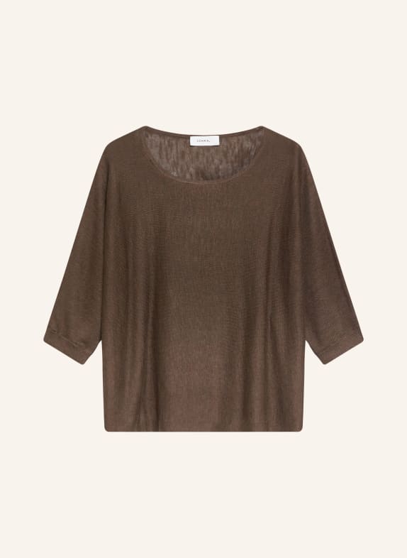 comma Sweater with linen and 3/4 sleeves DARK BROWN