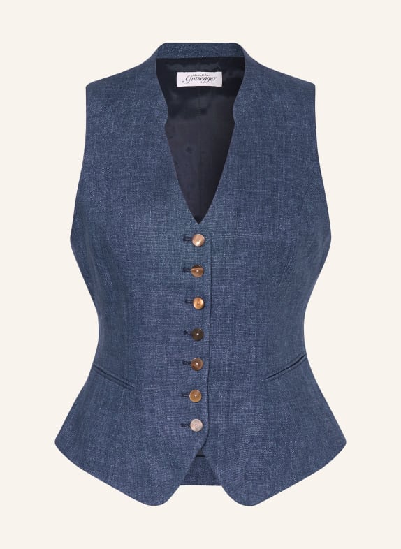 Grasegger Traditionele vest VERONIKA van linnen DONKERBLAUW / LICHTBLAUW