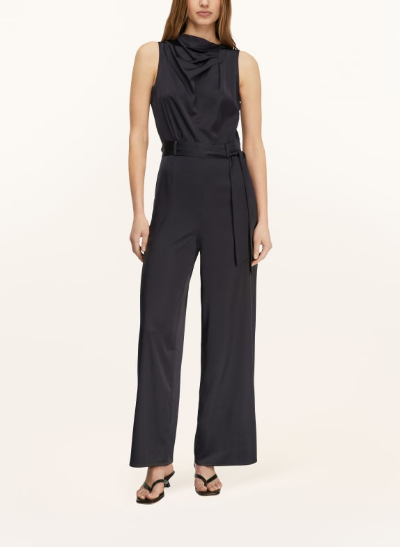 comma Satijnen jumpsuit DONKERBLAUW