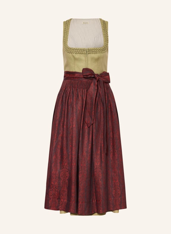 Gottseidank Dirndl VRENI in een mix van stoffen met linnen LICHTGROEN / DONKERROOD / DONKERBLAUW