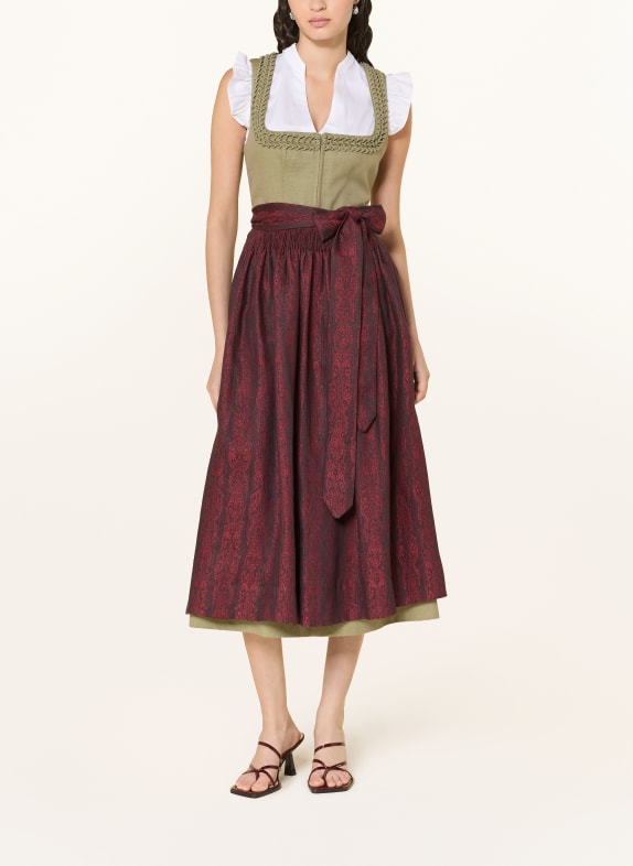 Gottseidank Dirndl VRENI in een mix van stoffen met linnen LICHTGROEN / DONKERROOD / DONKERBLAUW