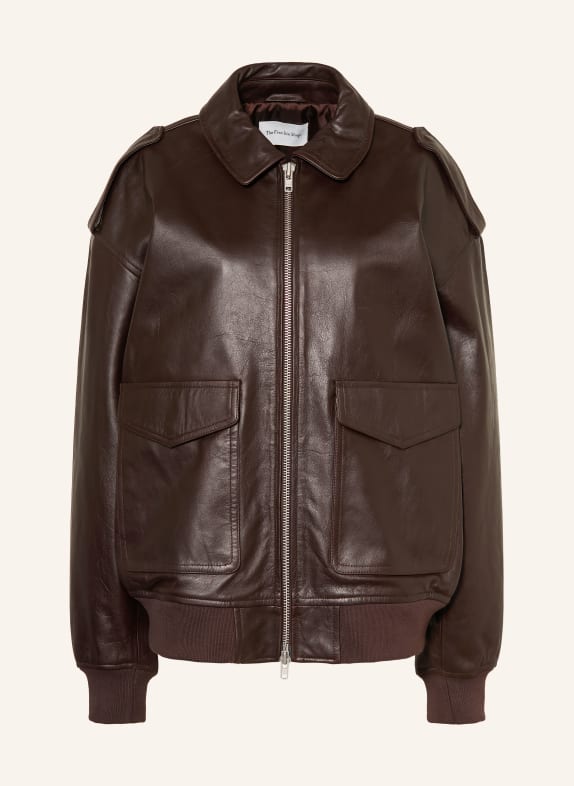 The Frankie Shop Veste en cuir VIPER MARRON FONCÉ