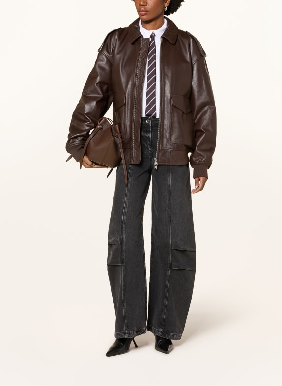 The Frankie Shop Veste en cuir VIPER MARRON FONCÉ