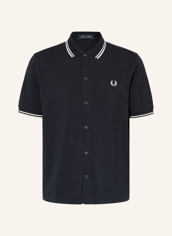 FRED PERRY Chemise à manches courtes Comfort Fit en piqué BLEU FONCÉ / BLANC