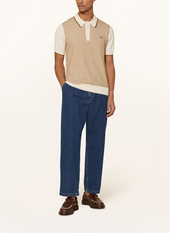 FRED PERRY Gebreid poloshirt LICHTBRUIN / ECRU