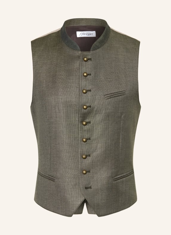 Grasegger Trachtenweste AURACH im Materialmix mit Leinen GRÜN / BEIGE / TAUPE