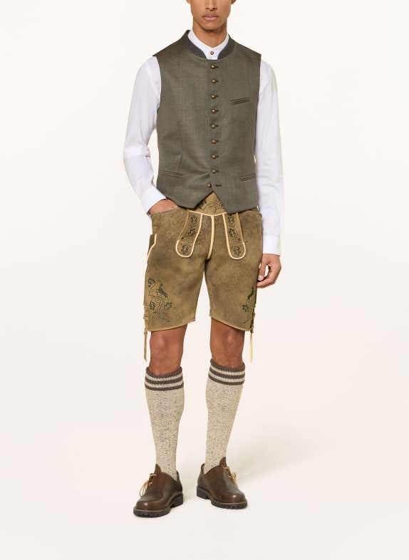Grasegger Traditionele vest AURACH van een mix van materialen met linnen GROEN / BEIGE / TAUPE