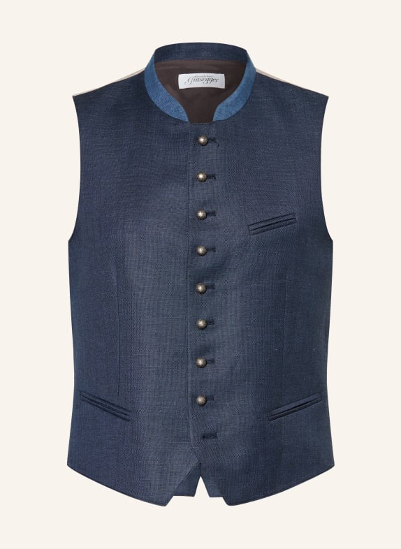 Grasegger Trachtenweste AURACH im Materialmix mit Leinen DUNKELBLAU / BEIGE / TAUPE