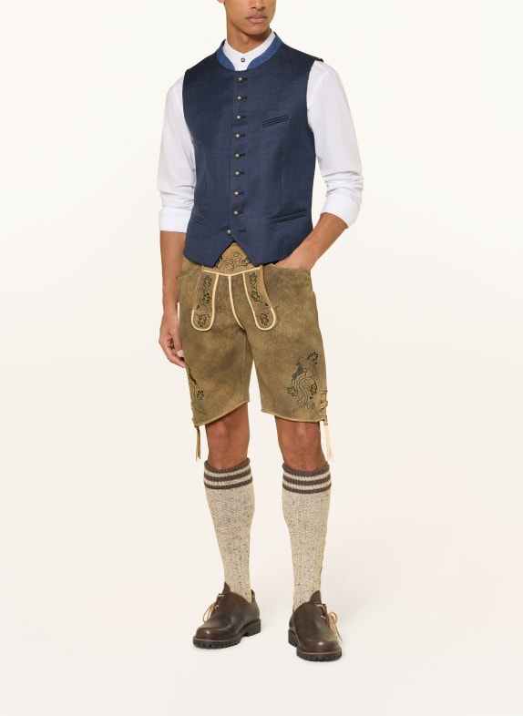 Grasegger Traditionele vest AURACH van een mix van materialen met linnen DONKERBLAUW / BEIGE / TAUPE