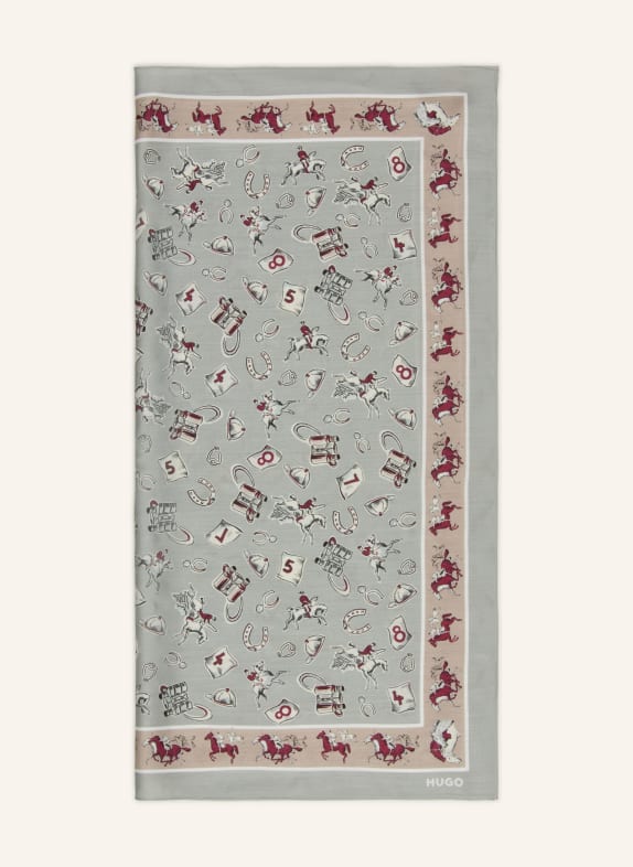 HUGO Tuch HELLGRAU / CREME / DUNKELROT