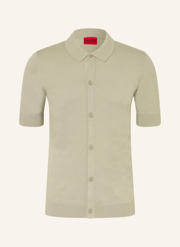 HUGO Gebreid overhemd SAN PACO Extra Slim Fit KAKI