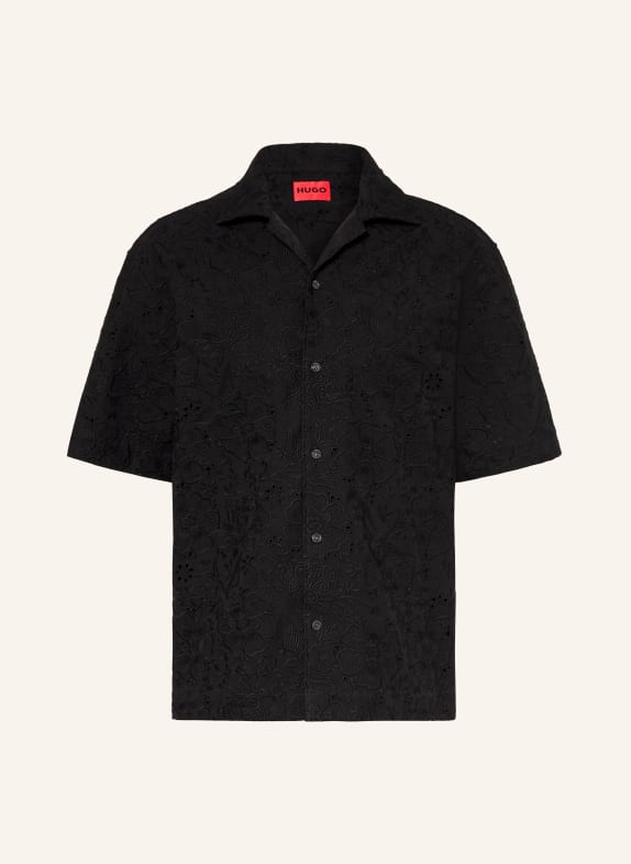 HUGO ESPINO Comfort Fit-resorthemd van opengewerkte kant ZWART