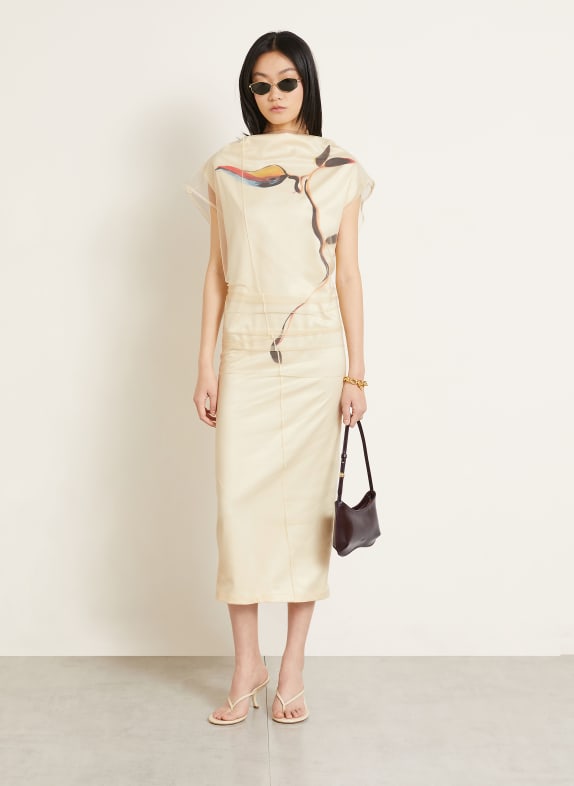 SPORTMAX Satinkleid VIALE HELLGELB / DUNKELBRAUN / ORANGE