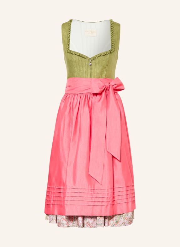 KRÜGER Dirndl ALETTA van linnen GROEN / CRÈME / LICHTROOD
