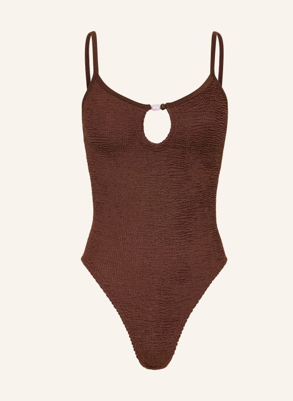 Hunza G Maillot de bain MIA avec perles décoratives MARRON / ROSE CLAIR