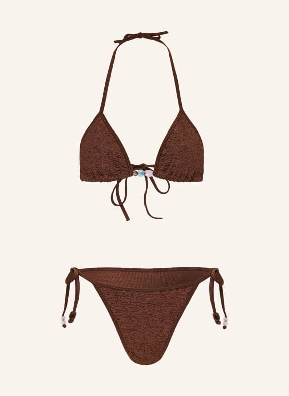 Hunza G Bikini triangle GINA avec perles décoratives MARRON / ROSE CLAIR