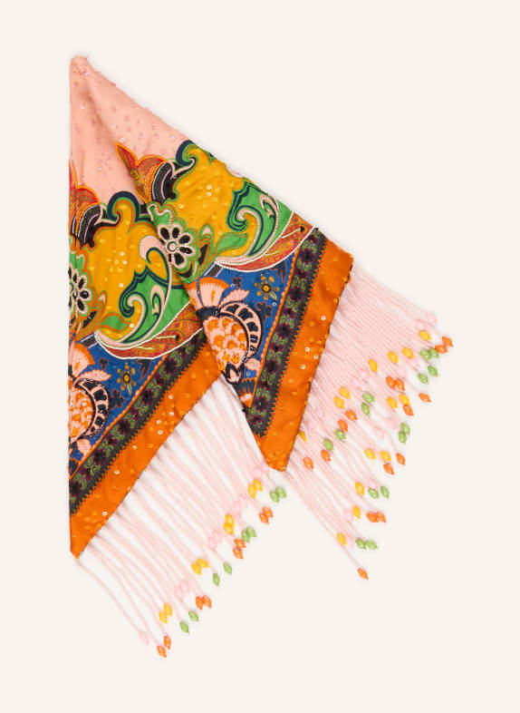 ETRO Dreieckstuch aus Seide mit Pailletten ROSÉ / ORANGE / GRÜN