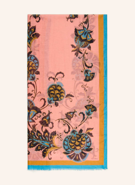 ETRO Schal mit Leinen LACHS / ORANGE / HELLBLAU