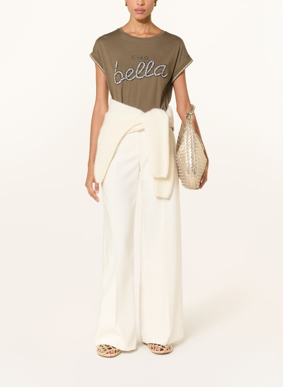 CARTOON T-shirt med glittertråd KHAKI / VIT / SVART