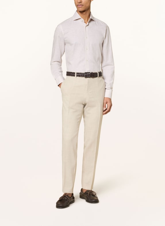 BOSS HANK slim fit overhemd met linnen BEIGE