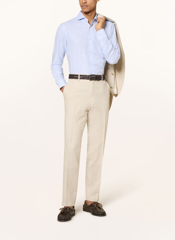 BOSS HANK slim fit overhemd met linnen LICHTBLAUW