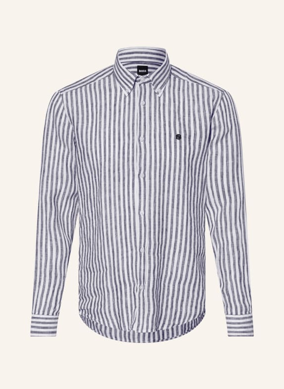 BOSS Leinenhemd LIAM Regular Fit DUNKELBLAU / WEISS