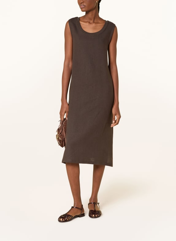 darling harbour Kleid im Materialmix mit Leinen CHOCOLATE