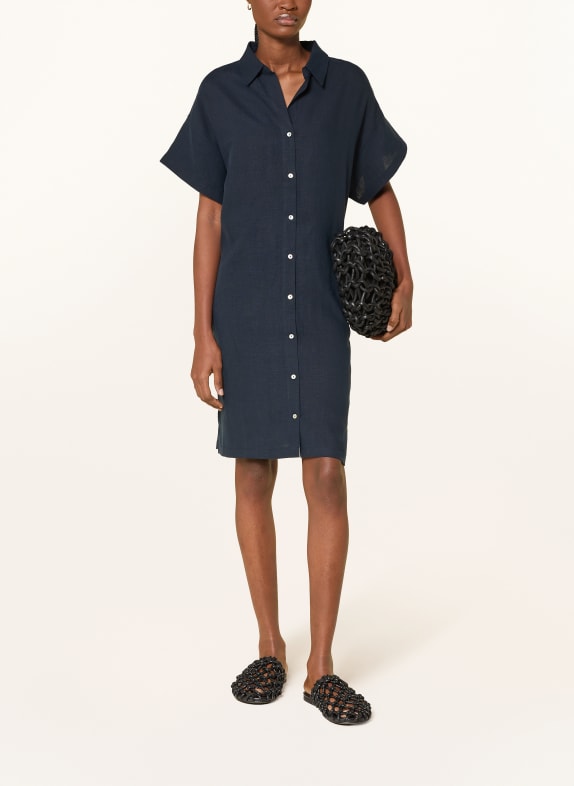darling harbour Hemdblusenkleid im Materialmix mit Leinen NAVY