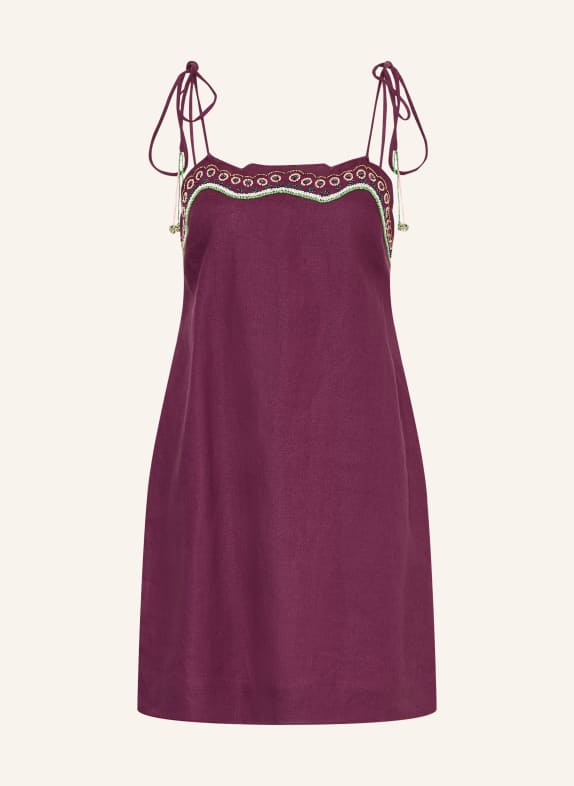 ottod'ame Linnen jurk met sierparels DONKERPAARS / ROZE / LICHTGROEN