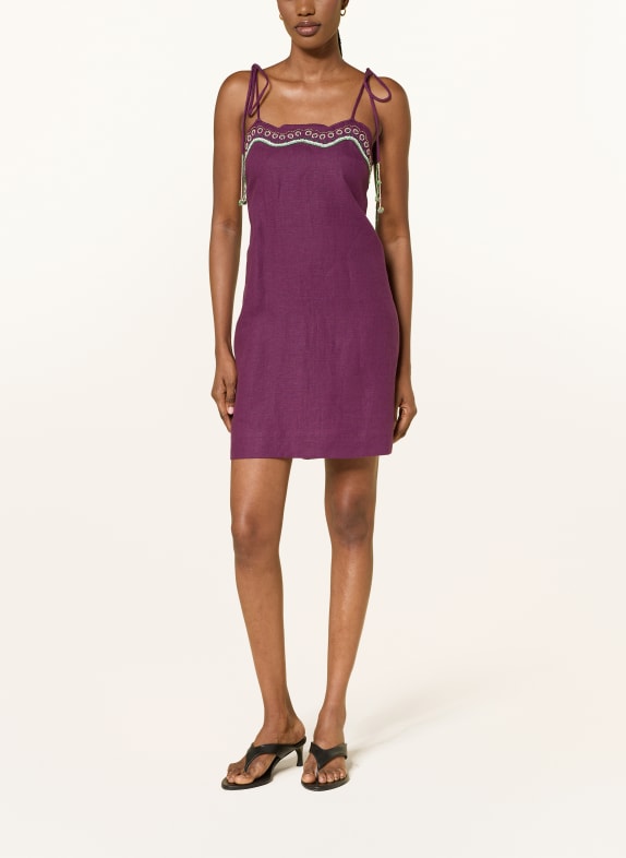 ottod'ame Leinenkleid mit Schmuckperlen DUNKELLILA / ROSA / HELLGRÜN