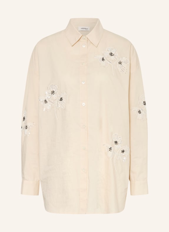ottod'ame Oversized overhemdblouse met pailletten en sieradenparels ECRU / WIT / ZWART