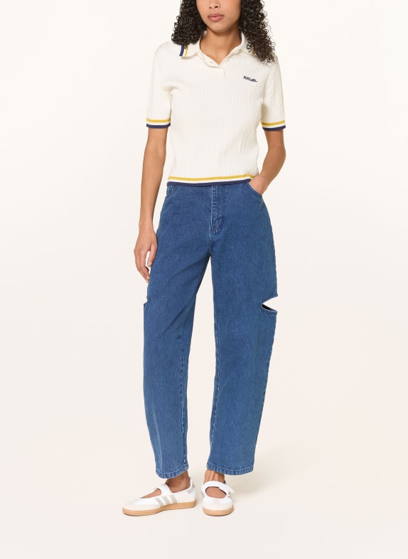 KARO KAUER Gebreid poloshirt CRÈME / DONKERGEEL / DONKERBLAUW